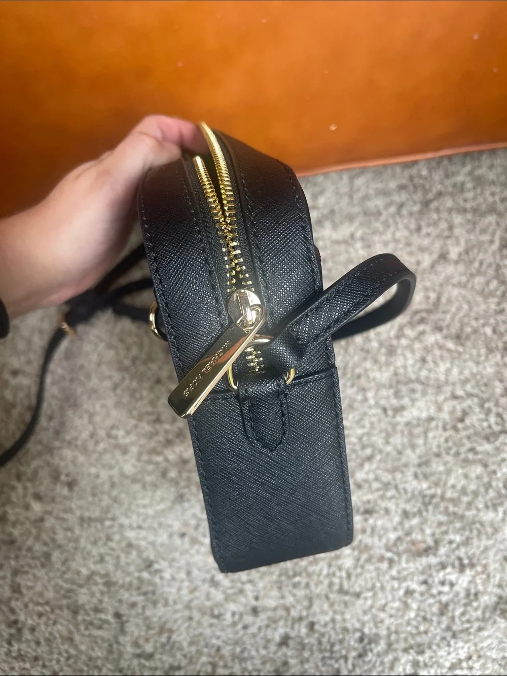 Michael Kors Black Crossbody Camera Bag with Gold Chain Detail